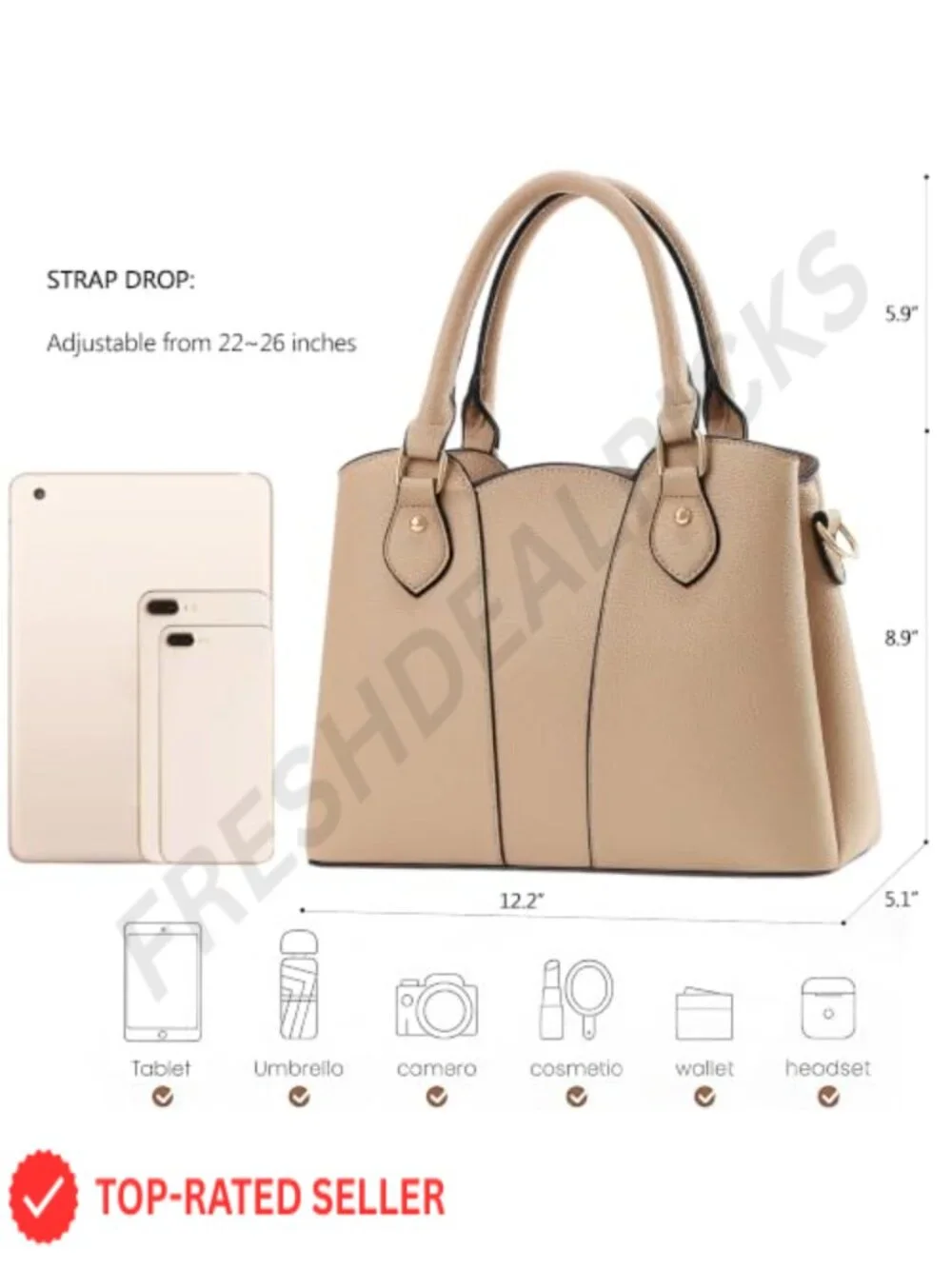 Women's Vegan Leather Crossbody Satchel Handbag Tote with Zipper Top Handle